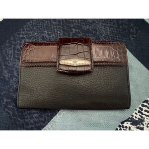 Vintage Brighton Leather Wallet Croc Embossed Brown Black Zip Around